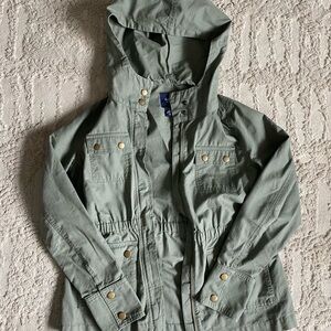 Green Hooded Jacket with Gold Buttons